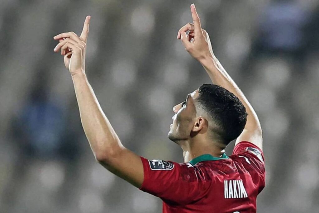 Convocação do Marrocos: Achraf Hakimi, da Seleção do Marrocos, comemora gol na Copa do Mundo