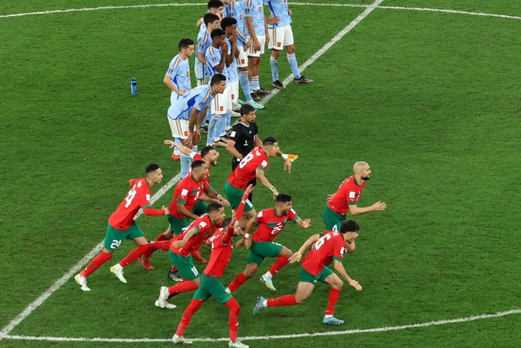 Comemoração da Seleção de Marrocos contra a Espanha na Copa do Mundo