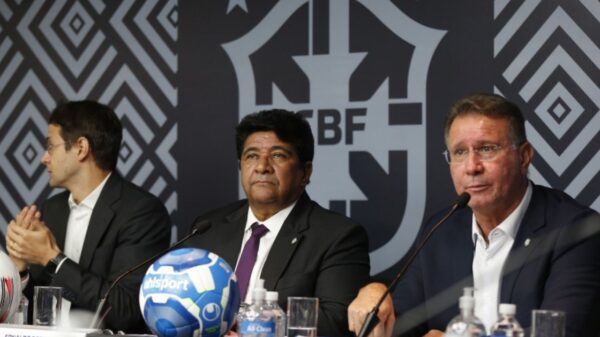Ednaldo Rodrigues e Wilson Seneme, presidentes da CBF e da Comissão de Arbitragem da CBF, em conselho técnico da Série B