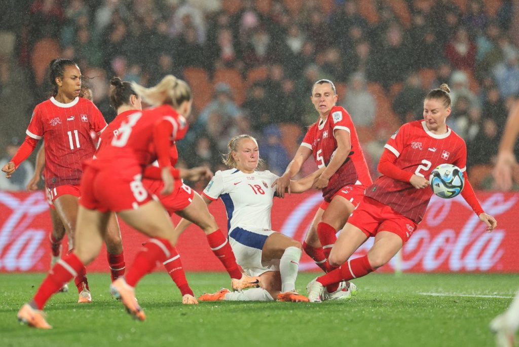 Lance do jogo Noruega x Suíça na Copa do Mundo Feminina 2023