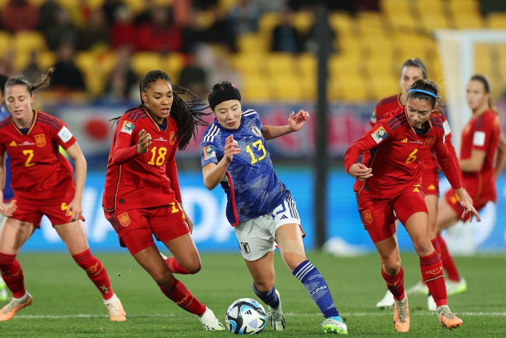 Lance do jogo Japão x Espanha na Copa do Mundo Feminina 2023