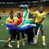 Jogadoras da África do Sul comemoram vitória sobre a Itália na Copa do Mundo Feminina