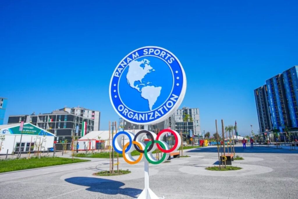 Logo do Panam Sports nos Jogos Pan-Americanos de Santiago 2023