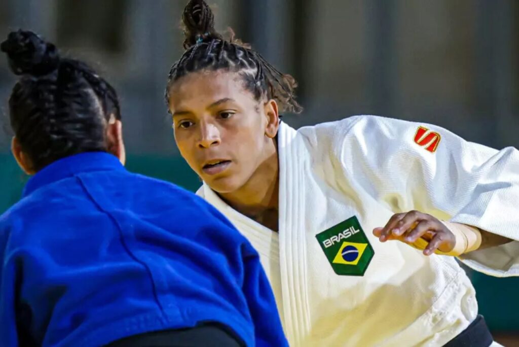 Judoca Rafaela Silva em luta do Pan-Americano Santiago 2023