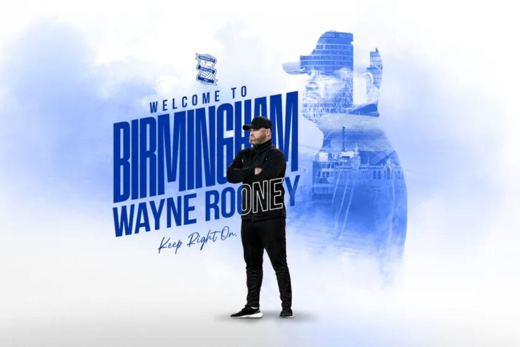 Arte do anúncio do treinador Wayne Rooney no Birmingham City