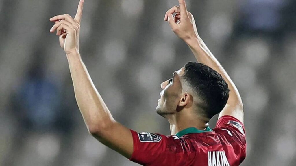 Convocação do Marrocos: Achraf Hakimi, da Seleção do Marrocos, comemora gol na Copa do Mundo