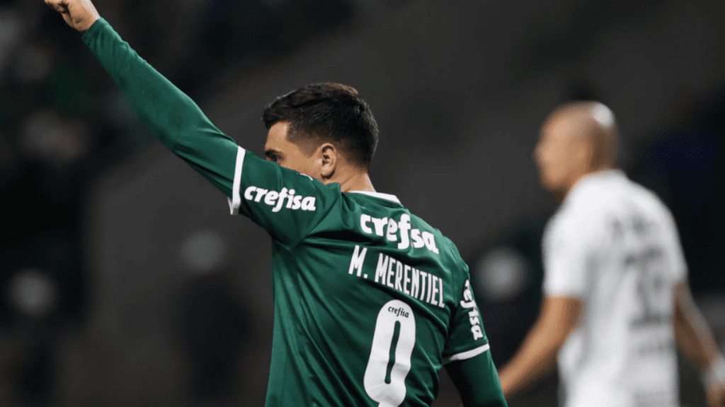 Atacante Miguel Merentiel comemora gol pelo Palmeiras