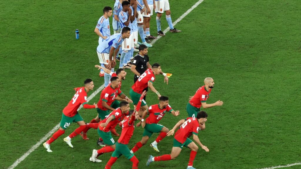 Comemoração da Seleção de Marrocos contra a Espanha na Copa do Mundo