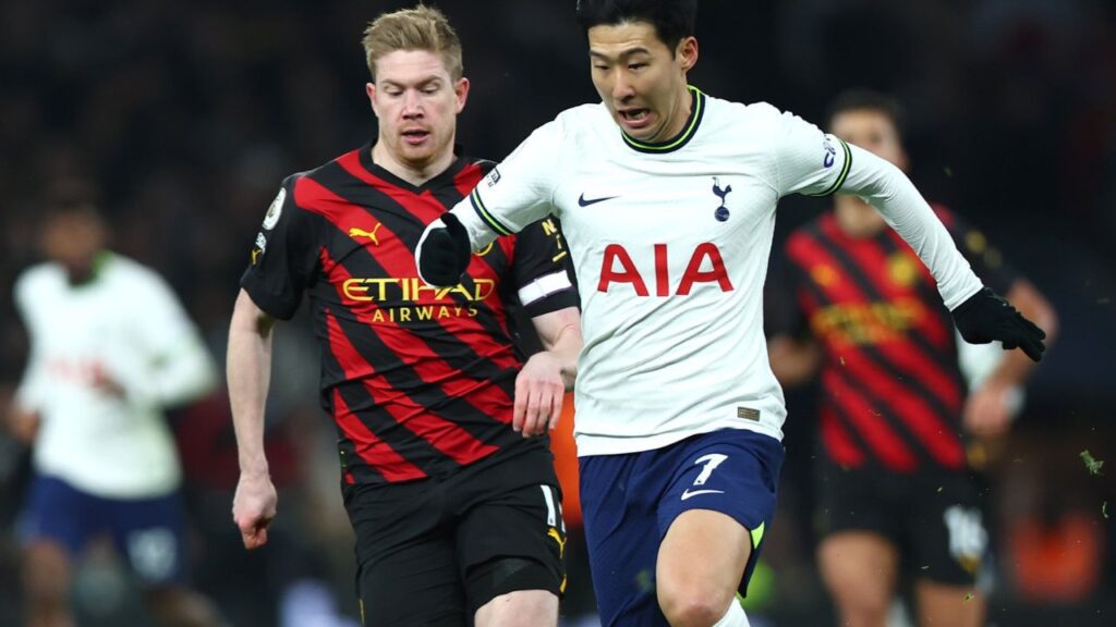 Kevin de Bruyne, do Manchester City, e Son Heung-min, do Tottenham