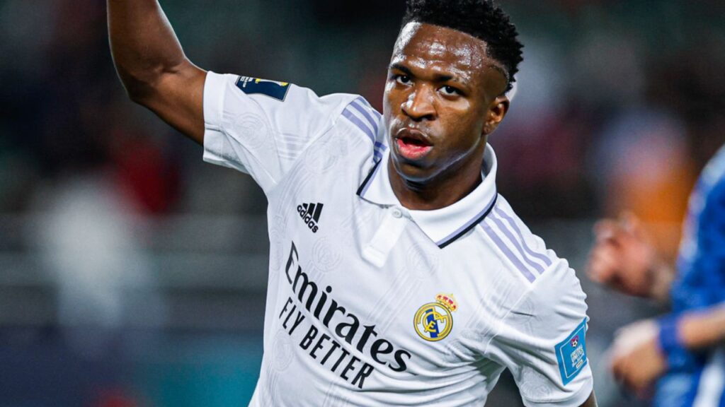 Atacante Vinicius Junior Vini Jr comemora gol do Real Madrid contra o Al-Hilal