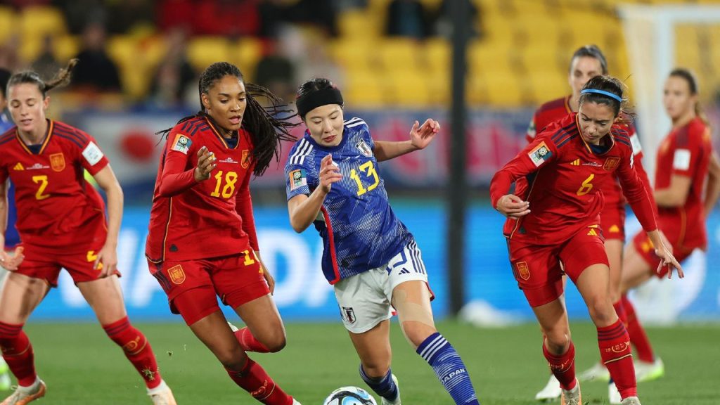 Lance do jogo Japão x Espanha na Copa do Mundo Feminina 2023