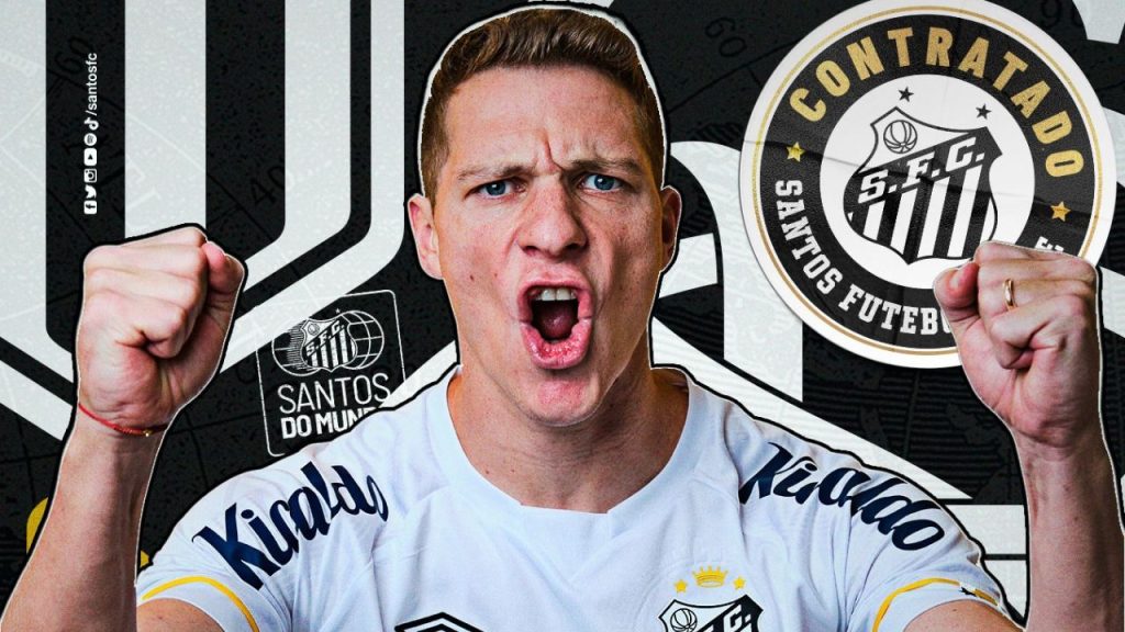 Arte de anúncio da contratação do atacante Julio Fursch no Santos