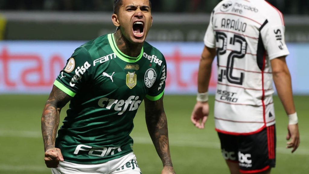 Dudu, atacante do Palmeiras em jogo contra o Flamengo