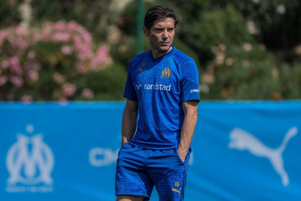 Treinador Marcelino em treino do Olympique de Marseille