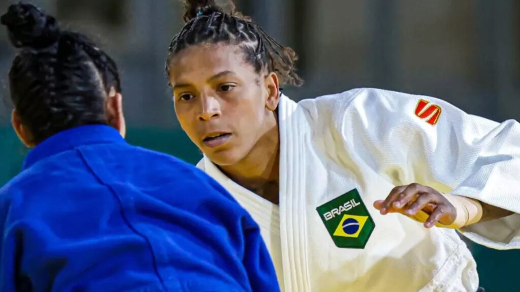 Judoca Rafaela Silva em luta do Pan-Americano Santiago 2023