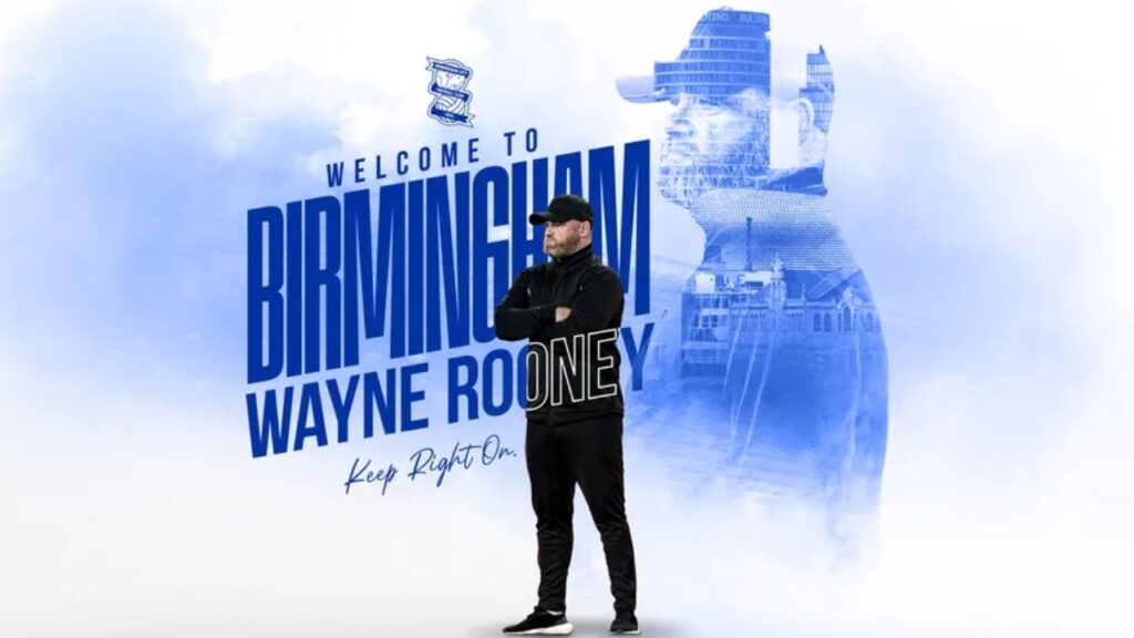 Arte do anúncio do treinador Wayne Rooney no Birmingham City