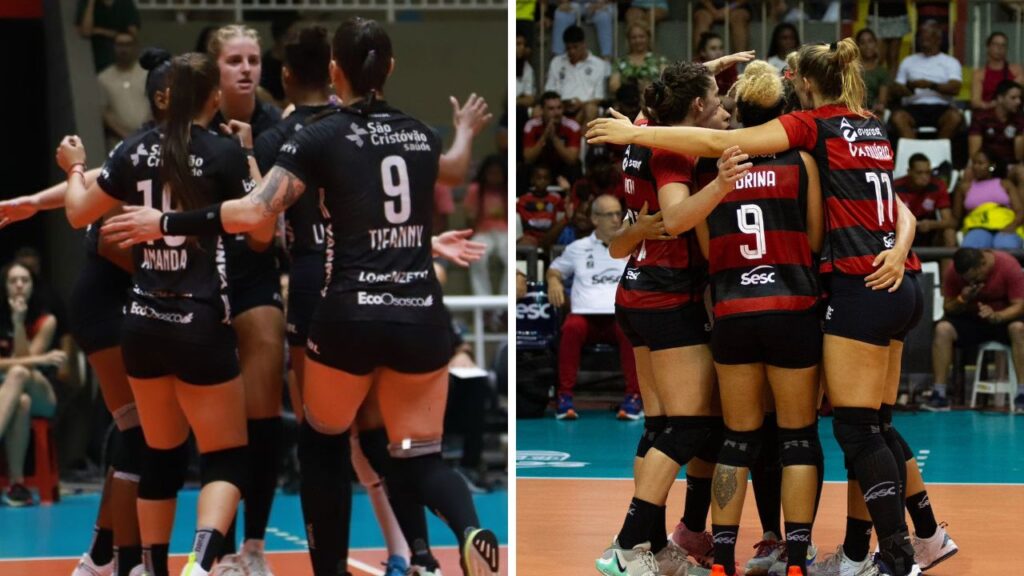Jogadoras de Osasco e Sesc/Flamengo comemorando
